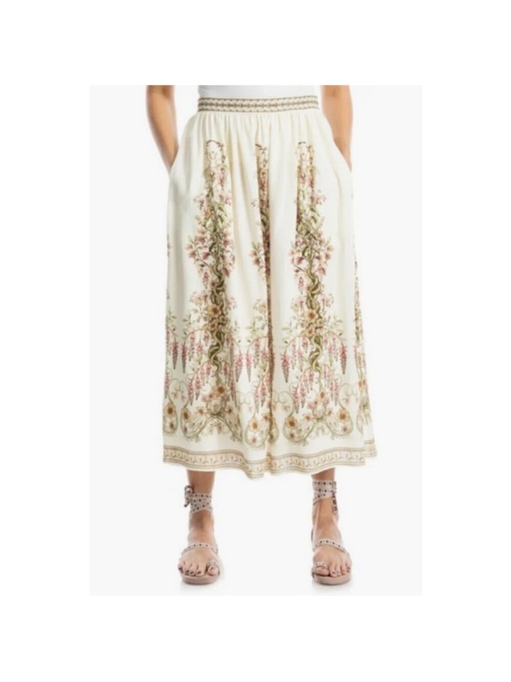Max Studio Ivory Midi Skirt with Pink & Green Floral Embroidery Size 1X - Picture 3 of 3